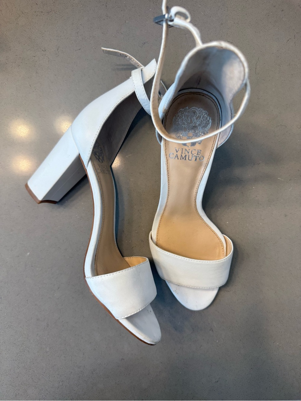 Vince Camuto Ivory Block Heel Ankle-Strap Sandals